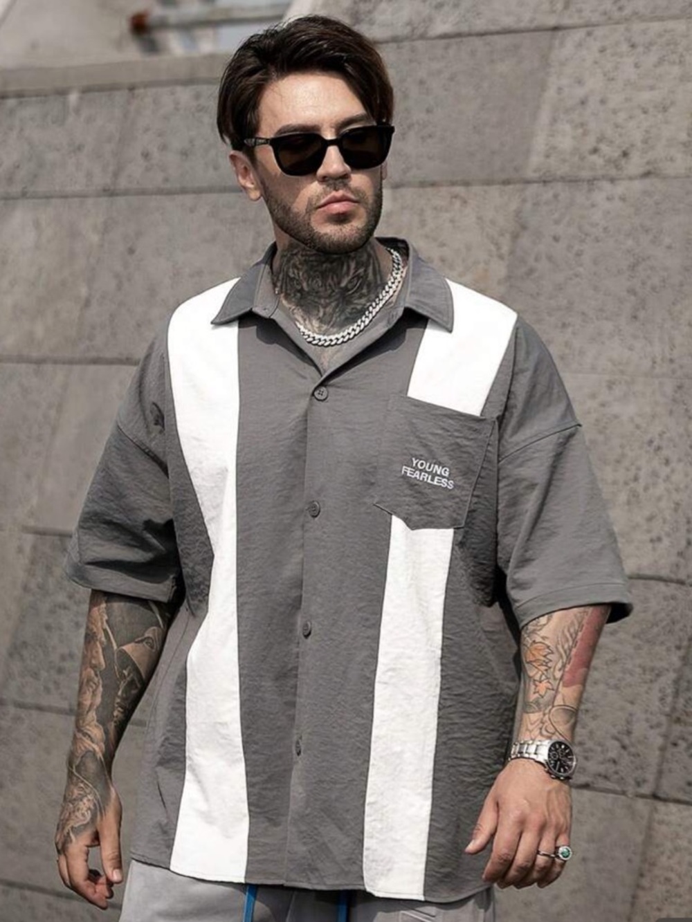 SHEIN Oversized Color Block Button-Down